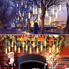 img 3 attached to Allnice Meteor Shower Lights Falling Rain Lights Christmas Lights 30Cm 8 Tube 192 LEDs Fairy String Lights For Halloween Christmas Wedding Tree Garden Home Outdoor Decoration (Warm White)