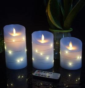 img 1 attached to 🕯️ DANIP Sky Blue Flameless Candle: Embedded Starlight String, 3 LED Candles, Remote Control, Timer Function, Dancing Flame, Real Wax