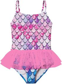 img 4 attached to Swimsobo Girls' 3D Printed One Piece Swimsuit 👙 with Ruffle Tulle Frill - Halter Sunsuit for Ages 3-10