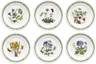 set of 6 assorted portmeirion botanic garden side plates, 6.5 inches, white logo