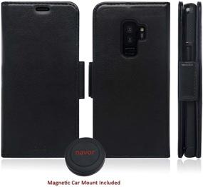 img 3 attached to 📱 Navor Vajio Series Universal Car Mount & Detachable Magnetic Wallet Case with RFID Protection for Samsung Galaxy S9 Plus - Black