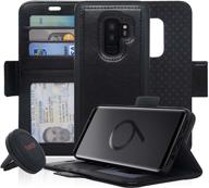 📱 navor vajio series universal car mount & detachable magnetic wallet case with rfid protection for samsung galaxy s9 plus - black logo