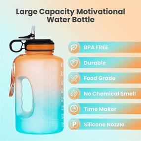 img 3 attached to BEEK Large Motivational Water Bottle with Time Marker & Straw - 0.5 Gallon/64 oz Leakproof Water Jug for Fitness - Purple/Blue Gradient