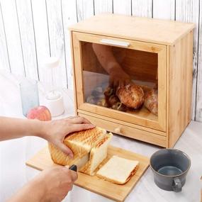 img 1 attached to 🍞 Organic Bamboo Bread Box: 2-Layer Storage Bin with Clear Front Window and Tool Drawer - Ideal Bread Container for Kitchen Counter, 15.7" x 15" x 8.7" Dimensions