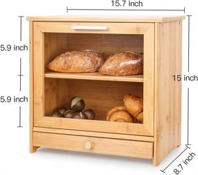 img 3 attached to 🍞 Organic Bamboo Bread Box: 2-Layer Storage Bin with Clear Front Window and Tool Drawer - Ideal Bread Container for Kitchen Counter, 15.7" x 15" x 8.7" Dimensions