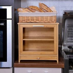 img 2 attached to 🍞 Organic Bamboo Bread Box: 2-Layer Storage Bin with Clear Front Window and Tool Drawer - Ideal Bread Container for Kitchen Counter, 15.7" x 15" x 8.7" Dimensions