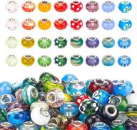 🔮 ph pandahall 100pcs mixed color handmade lampwork glass european beads with double cores, large hole rondelle beads for diy charm bracelet jewelry making, hole: 5mm logo