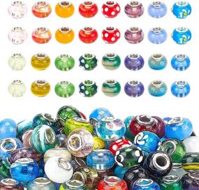 img 4 attached to 🔮 PH PandaHall 100pcs Mixed Color Handmade Lampwork Glass European Beads with Double Cores, Large Hole Rondelle Beads for DIY Charm Bracelet Jewelry Making, Hole: 5mm