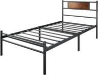 💪 modern heavy duty twin bed frame with headboard - samtra 13 inch metal single bed-frame twin-size platform, no box spring needed, easy assembly black логотип