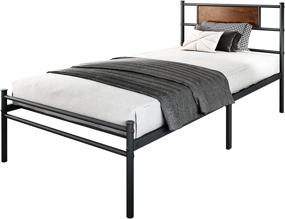 img 1 attached to 💪 Modern Heavy Duty Twin Bed Frame with Headboard - SAMTRA 13 inch Metal Single Bed-Frame Twin-Size Platform, No Box Spring Needed, Easy Assembly Black