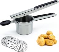 🥔 stainless steel potato ricer with 3 interchangeable discs - creates smooth mashed potatoes, spaetzle press, potato squeezer, passatelli maker - kitchen tool for effortless mashing logo