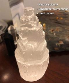 img 1 attached to 🔮 AMOYSTONE 8-inch Natural Selenite Crystal Lamp with White Gemstones, Skyscraper Tower Design for Healing Lights, 3-4lbs, Including LED Bulb and Switch