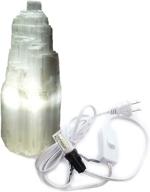 🔮 amoystone 8-inch natural selenite crystal lamp with white gemstones, skyscraper tower design for healing lights, 3-4lbs, including led bulb and switch logo