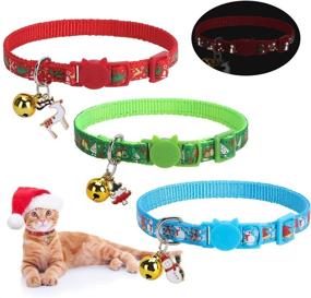 img 4 attached to 🎄 KOOLTAIL 3 Pack Christmas Cat Collars with Pendant - Glow in The Dark Golden Bell Patterns for Small Dogs and Cats