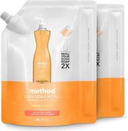 🍊 method liquid dish soap refill, plant-based dishwashing liquid, tough grease cleaner, clementine scent, 1.06 liter bags, 2 pack: get sparkling clean dishes! logo