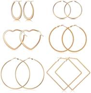 🔷 milacolato 6pairs stainless steel geometric hoop earrings set for women girls - lightweight thin square heart earrings collection logo