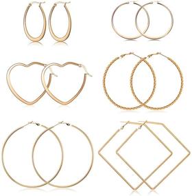 img 4 attached to 🔷 Milacolato 6Pairs Stainless Steel Geometric Hoop Earrings Set for Women Girls - Lightweight Thin Square Heart Earrings Collection