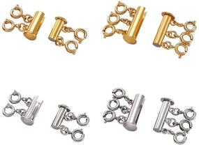 img 3 attached to 🔒 Pandahall 4 Sets Brass Magnetic Slide Lock Clasps, 4/6 Holes Tube Clasp with Jump Rings & Spring Ring Clasps Connectors for Jewelry Making, Gold & Platinum Color, 0.6/0.8 Inch