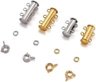 🔒 pandahall 4 sets brass magnetic slide lock clasps, 4/6 holes tube clasp with jump rings & spring ring clasps connectors for jewelry making, gold & platinum color, 0.6/0.8 inch logo