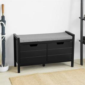 img 4 attached to 👠 Black Shoe Bench with Seat Cushion - Haotian FSR63-SCH Shoe Rack and Cabinet for Hallway Storage