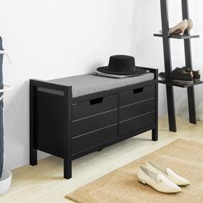 img 3 attached to 👠 Black Shoe Bench with Seat Cushion - Haotian FSR63-SCH Shoe Rack and Cabinet for Hallway Storage