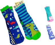 🦄 trendy non-slip slipper socks for girls, boys, and kids - cozy, soft, warm, with fun dino/unicorn design - pack of 2 logo