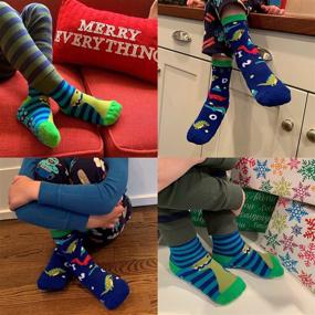 img 2 attached to 🦄 Trendy Non-Slip Slipper Socks for Girls, Boys, and Kids - Cozy, Soft, Warm, with Fun Dino/Unicorn Design - Pack of 2