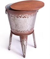 farmhouse accent side table: galvanized rustic end table with distressed finish and metal storage bin логотип