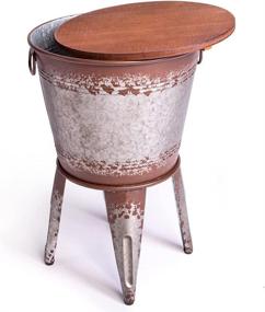 img 4 attached to Farmhouse Accent Side Table: Galvanized Rustic End Table with Distressed Finish and Metal Storage Bin