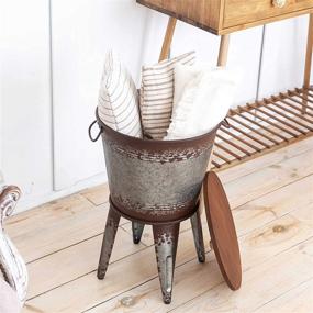 img 3 attached to Farmhouse Accent Side Table: Galvanized Rustic End Table with Distressed Finish and Metal Storage Bin