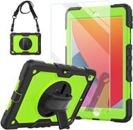 📱 ipad 7th generation case 2020 10.2 inch with tempered glass screen protector & pencil holder - rugged protective kids ipad 7th/8th gen 10.2 case cover 2019 w/ stand, hand shoulder strap in green logo