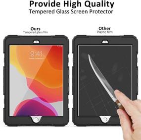 img 2 attached to 📱 iPad 7th Generation Case 2020 10.2 Inch with Tempered Glass Screen Protector & Pencil Holder - Rugged Protective Kids iPad 7th/8th Gen 10.2 Case Cover 2019 w/ Stand, Hand Shoulder Strap in Green