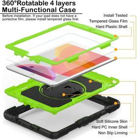 img 3 attached to 📱 iPad 7th Generation Case 2020 10.2 Inch with Tempered Glass Screen Protector & Pencil Holder - Rugged Protective Kids iPad 7th/8th Gen 10.2 Case Cover 2019 w/ Stand, Hand Shoulder Strap in Green