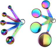 🌈 rainbow titanium-coated stainless steel measuring cups and spoons set - 9 piece stackable set with engraved measurements, multi-colored oil slick iridescent decor logo