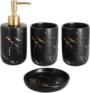 🛁 set of 4 stylish golden black ceramic bathroom accessories with lotion dispenser soap pump, toothbrush holder, tumblers, and soap dish – black logo