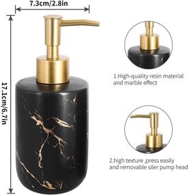 img 2 attached to 🛁 Set of 4 Stylish Golden Black Ceramic Bathroom Accessories with Lotion Dispenser Soap Pump, Toothbrush Holder, Tumblers, and Soap Dish – Black