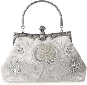 img 4 attached to 🌸 MMYOMI Women Vintage Floral Beaded Rhinestone Embroidery Clutch: Stunning Evening Handbag