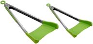 clever tongs 2 in 1 kitchen spatula & tongs: non-stick, heat resistant stainless steel, dishwasher safe - 4 pack (2 large & 2 small) green logo