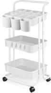 🛒 white 3-tier utility rolling cart - organizer storage cart with trolley handles and wheels. ideal for kitchen, bathroom, laundry, kids room, bedroom, office, makeup supplies and baby essentials. logo