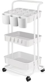 img 4 attached to 🛒 White 3-Tier Utility Rolling Cart - Organizer Storage Cart with Trolley Handles and Wheels. Ideal for Kitchen, Bathroom, Laundry, Kids Room, Bedroom, Office, Makeup Supplies and Baby Essentials.