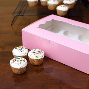 img 1 attached to 🧁 Cupcake Boxes - 12 Piece Holder - Set of 10 Cupcake Box Containers for Cupcakes, Muffins, and Pastries (Pink)