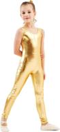 💃 sparkling sleeveless dance costume: girls kids shiny metallic tank unitards full body one piece bodysuit логотип