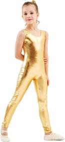 img 4 attached to 💃 Sparkling Sleeveless Dance Costume: Girls Kids Shiny Metallic Tank Unitards Full Body One Piece Bodysuit