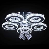 💡 tonglan crystal led ceiling light - flush mount 5 rings stainless steel pendant lamp - modern chandelier lighting fixture for foyer, living room, dining room, bedroom - cool white logo