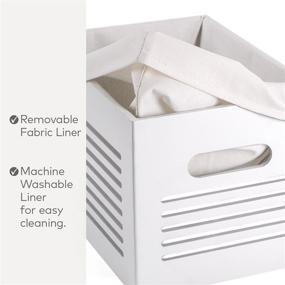 img 2 attached to 📦 Medium White Wooden Storage Bin Container Crate - Decorative Storage Boxes & Wood Crates for Closet, Cabinet, and Shelf Organization - Linen Fabric Lined & Machine Washable