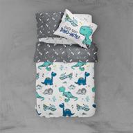 🦕 treehouse kids nz dinosaur boys bedding duvet cover set: cute jurassic animals, twin size, reversible design, 100% microfiber, blue mint & grey, 68x86 inches logo