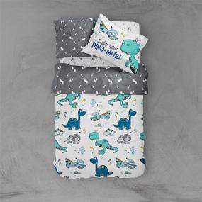 img 2 attached to 🦕 Treehouse Kids NZ Dinosaur Boys Bedding Duvet Cover Set: Cute Jurassic Animals, Twin Size, Reversible Design, 100% Microfiber, Blue Mint & Grey, 68x86 inches