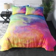 🌈 sleepwish twin bedding sets: pink marble rainbow comforter cover for girls, 3-piece pastel tie dye duvet set with watercolor abstract design logo