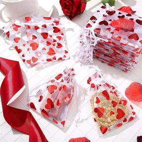 img 2 attached to 💖 Heart Candy Bags Organza Jewelry Pouches - 80 Pieces, 3.1 x 4 Inch, Perfect for Valentine's Day, Weddings, and Parties