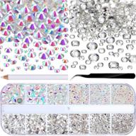 💎 3510 flat back gems: round crystal rhinestones in 6 sizes (1.5-6 mm) + pick up tweezer and rhinestones picking pen set for crafts, nail art, face, clothes, shoes, bags diy - clear and clear ab logo